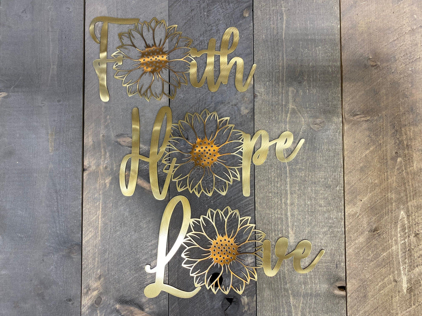 Faith Hope Love Sunflower Metal Wall Art Set – Inspirational Home & Garden Decor - RMMDecor