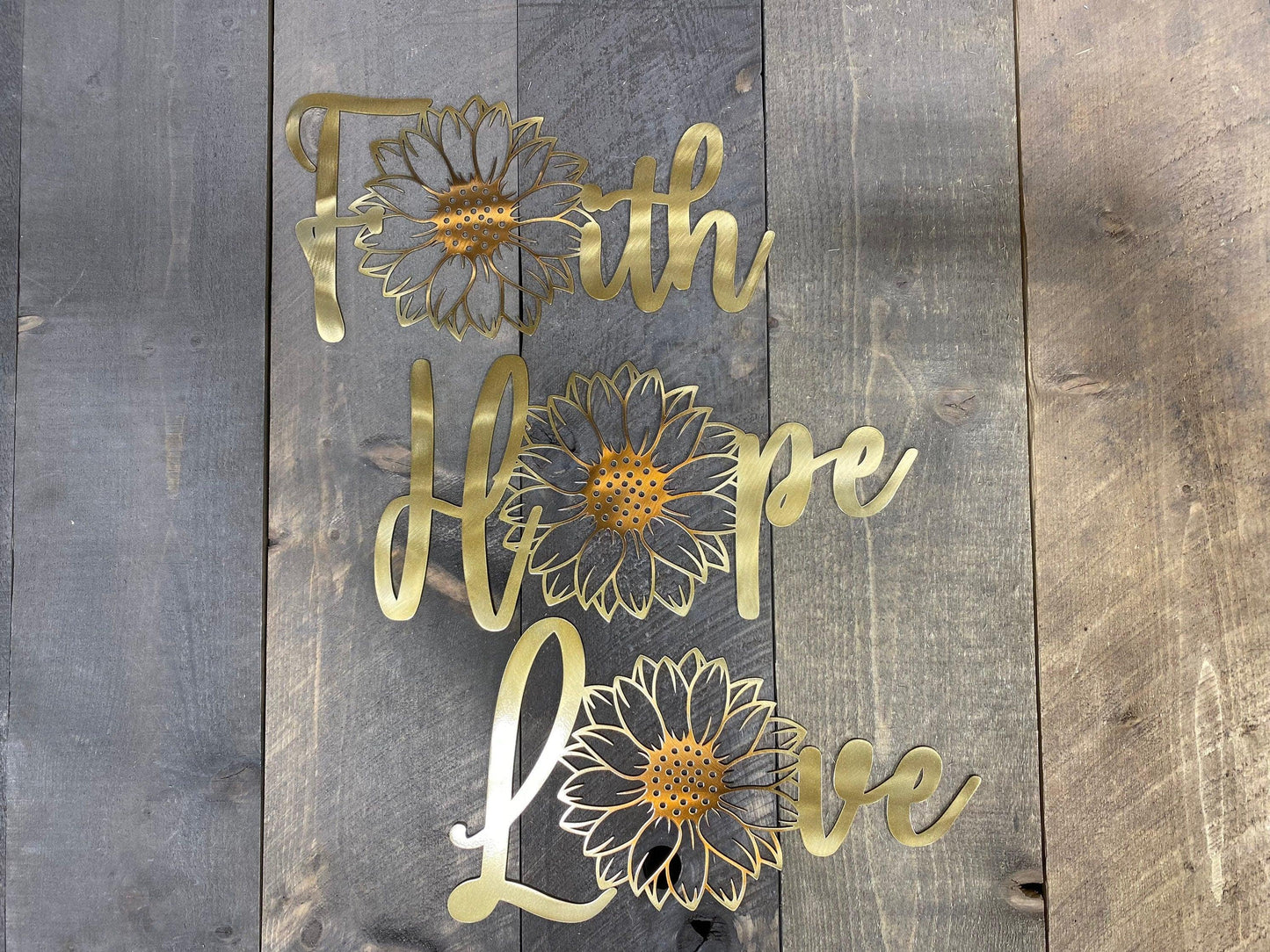 Faith Hope Love Sunflower Metal Wall Art Set – Inspirational Home & Garden Decor - RMMDecor