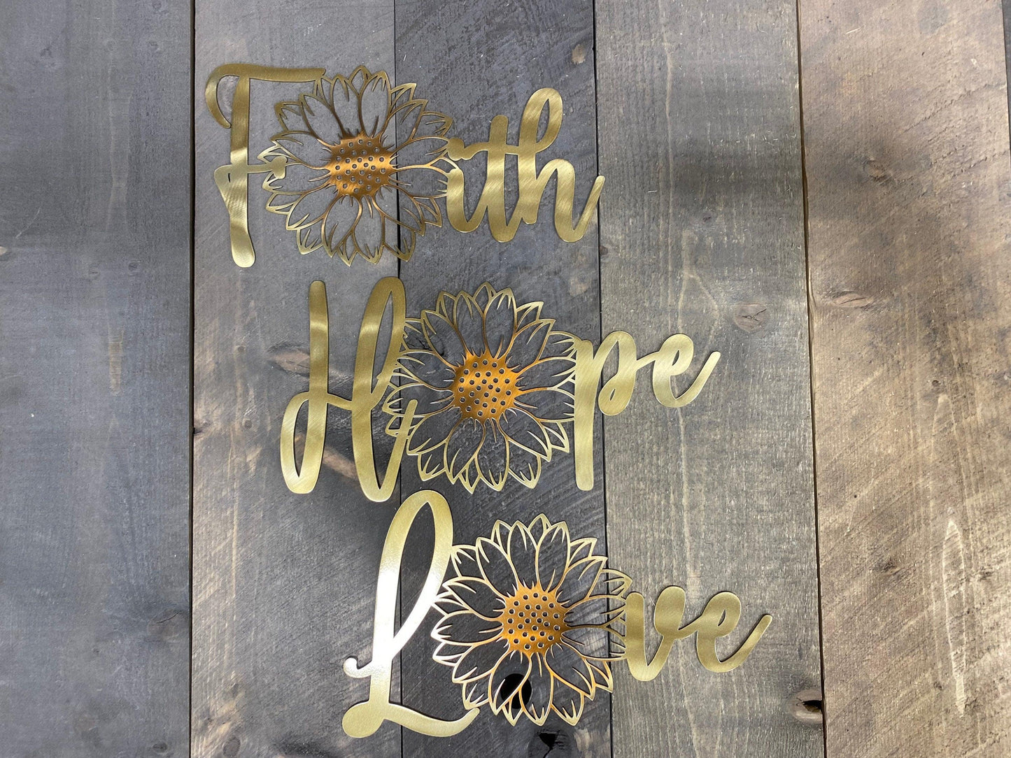 Faith Hope Love Sunflower Metal Wall Art Set – Inspirational Home & Garden Decor - RMMDecor