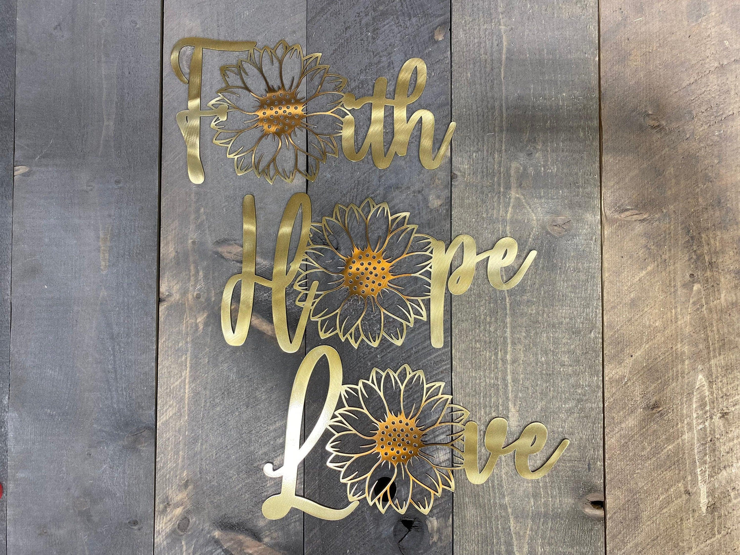 Faith Hope Love Sunflower Metal Wall Art Set – Inspirational Home & Garden Decor - RMMDecor