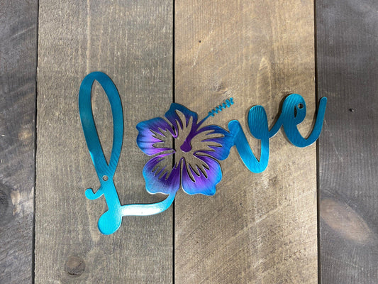 Hibiscus "Love" Metal Wall Art – Coastal & Beach-Themed Decor - RMMDecor