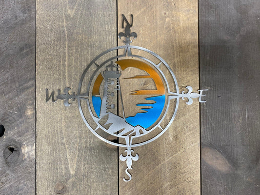 Lighthouse Compass Rose Metal Wall Art – Coastal & Nautical Decor - RMMDecor