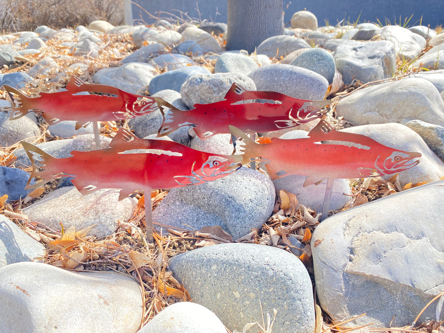 Metal Salmon River Rock Decor – Rust-Free Garden Decor - RMMDecor