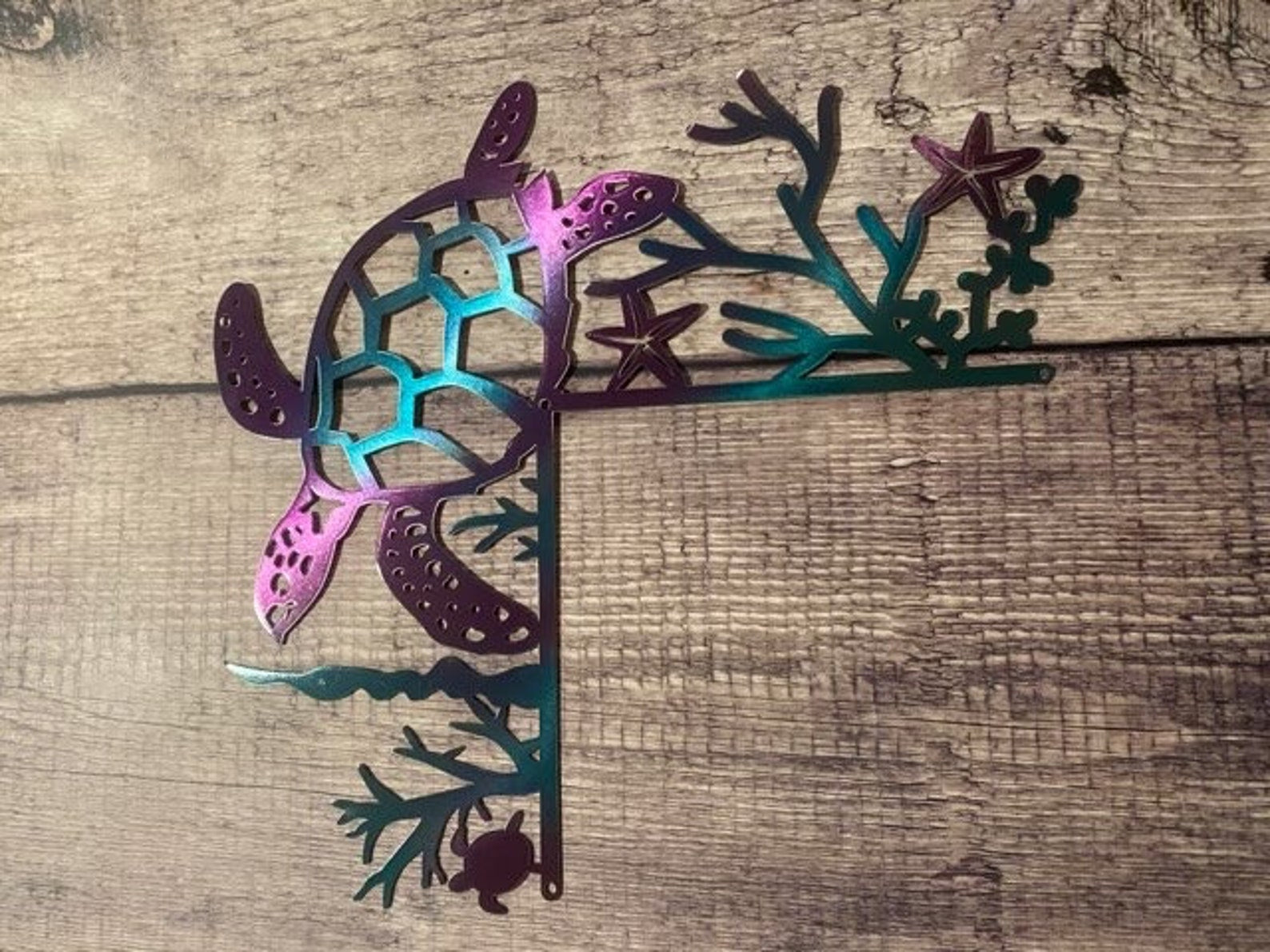 Metal Sea Turtle Door Corner Decor - Coastal Beach House Wall Art