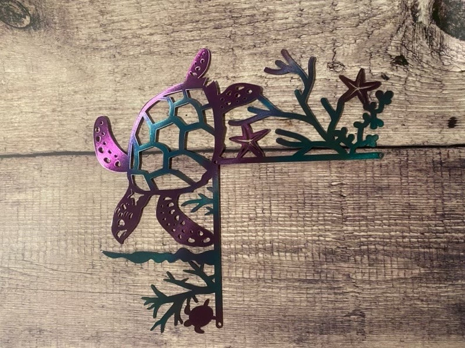 Metal Sea Turtle Door Corner Decor - Coastal Beach House Wall Art