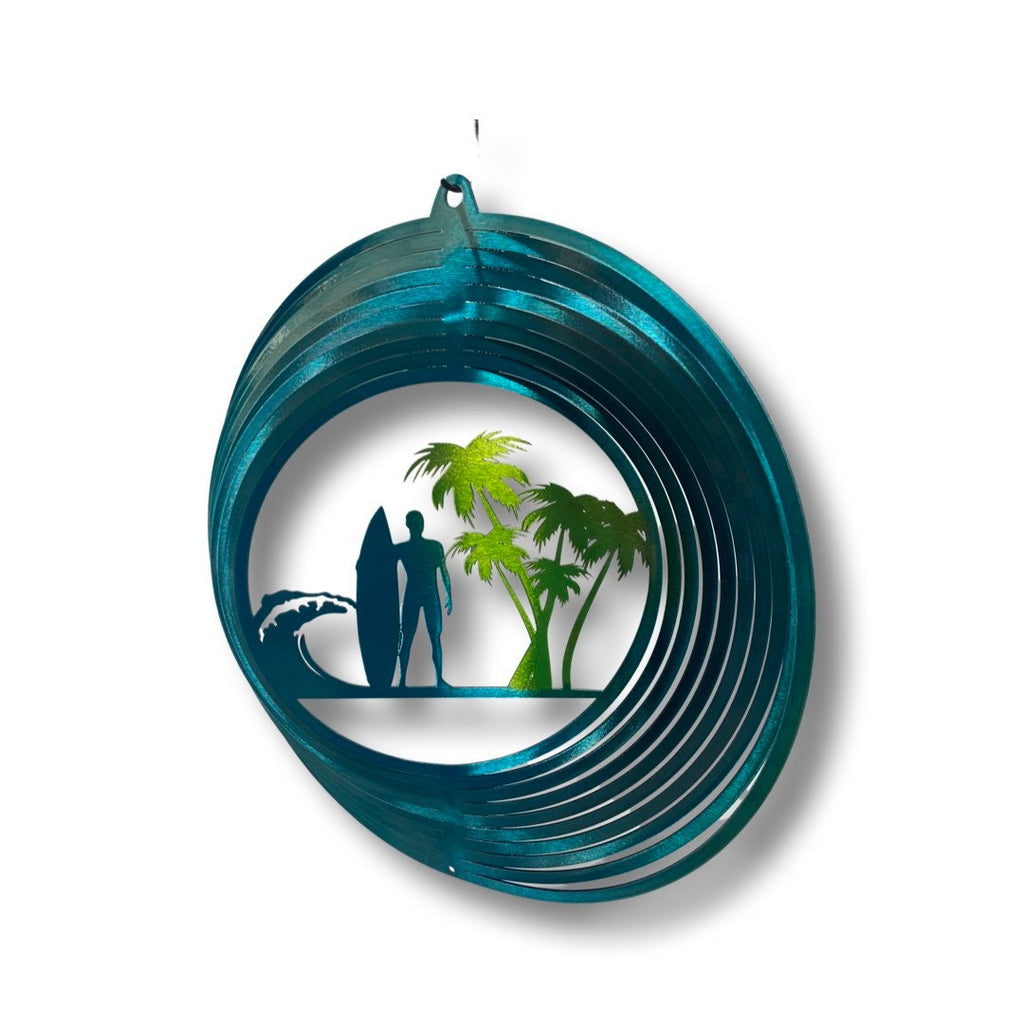 Metal Surfer Wind Spinner - Coastal Garden Decor - USA Made