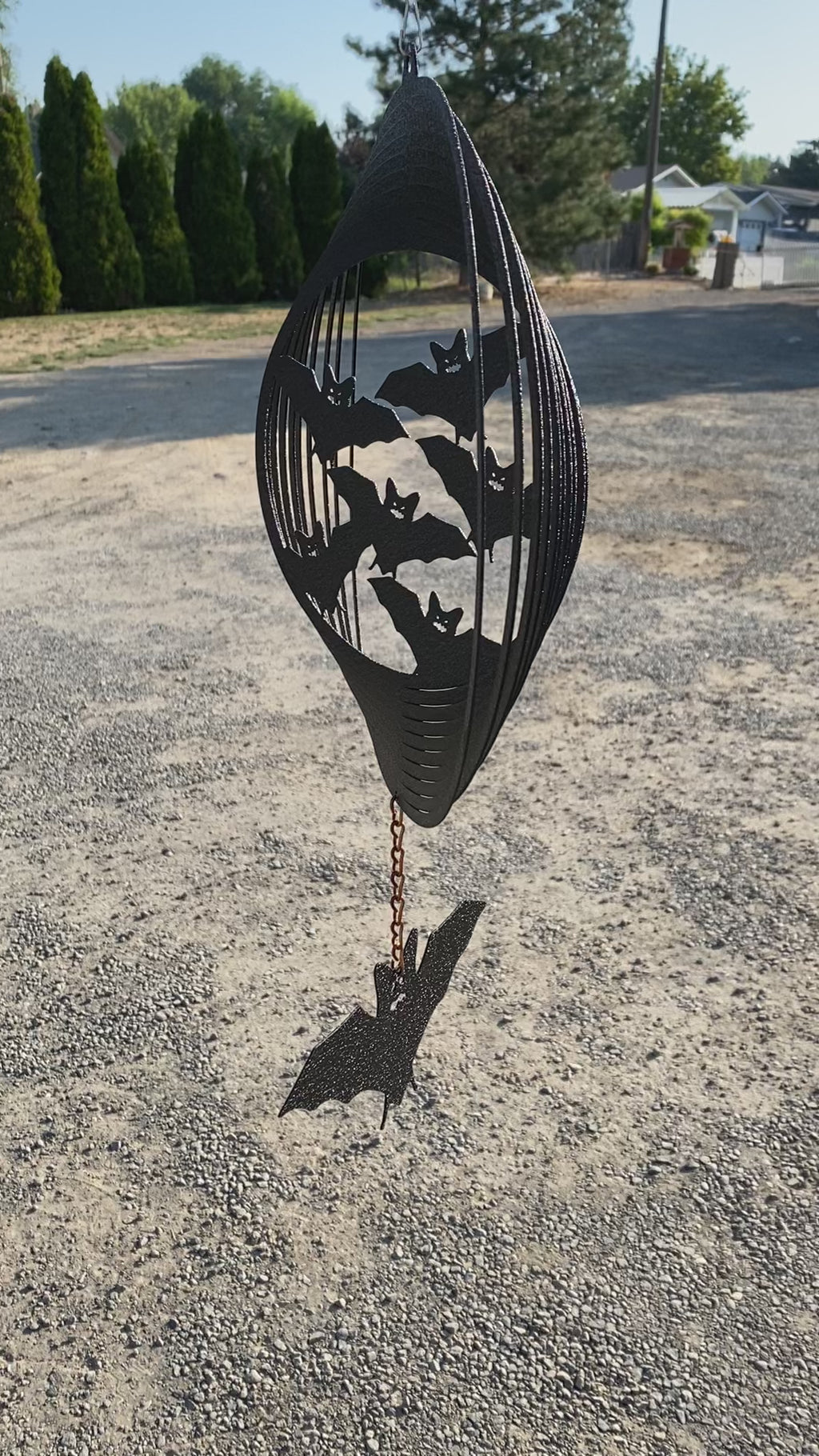 Spooky Black Bat Metal Wind Spinner | Halloween Garden Decor