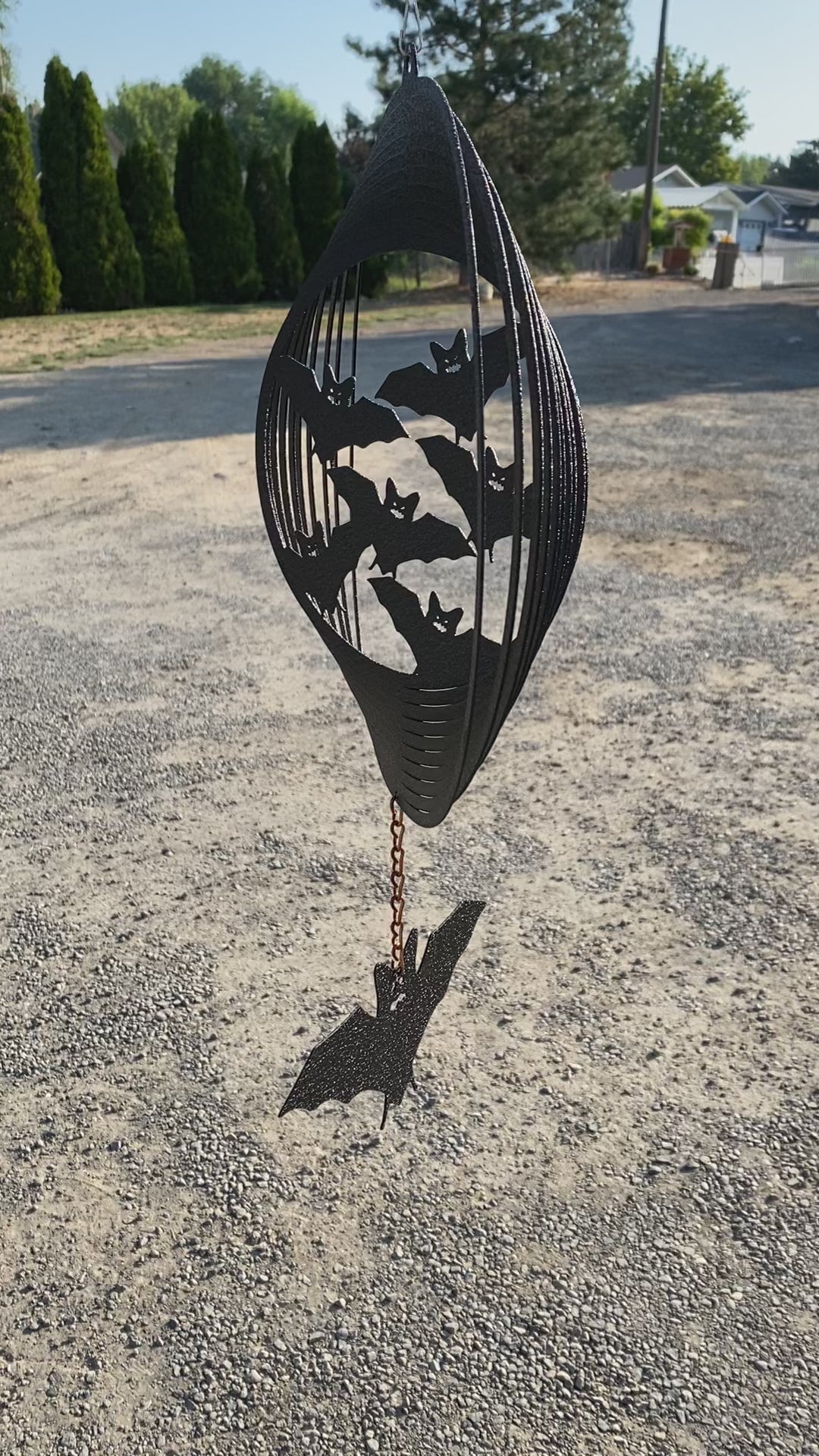 Spooky Black Bat Metal Wind Spinner | Halloween Garden Decor