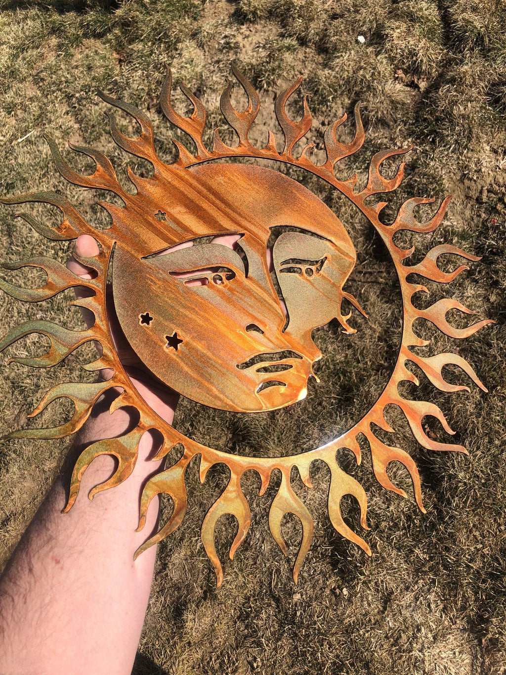 Sun & Moon Rustic Metal Wall Art – Celestial Indoor & Outdoor Decor - RMMDecor