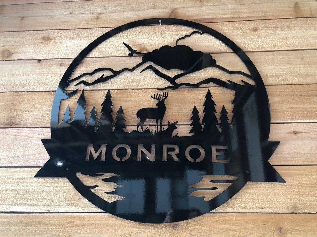 Personalized Buck & Doe Monogram – Custom Family Name Metal Wall Art - RMMDecor