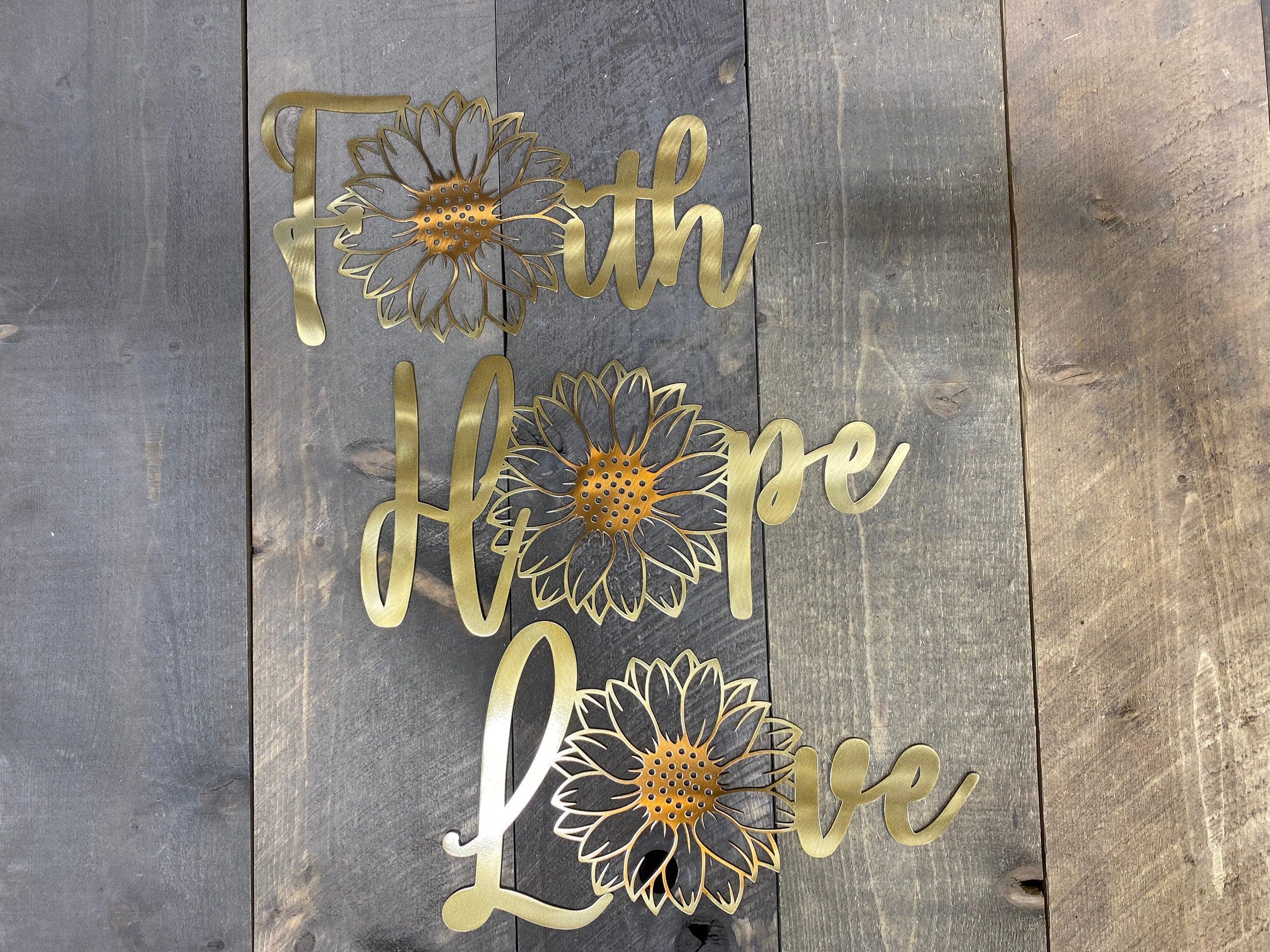 Faith Hope Love Sunflower Metal Wall Art Set – Inspirational Home & Garden Decor - RMMDecor