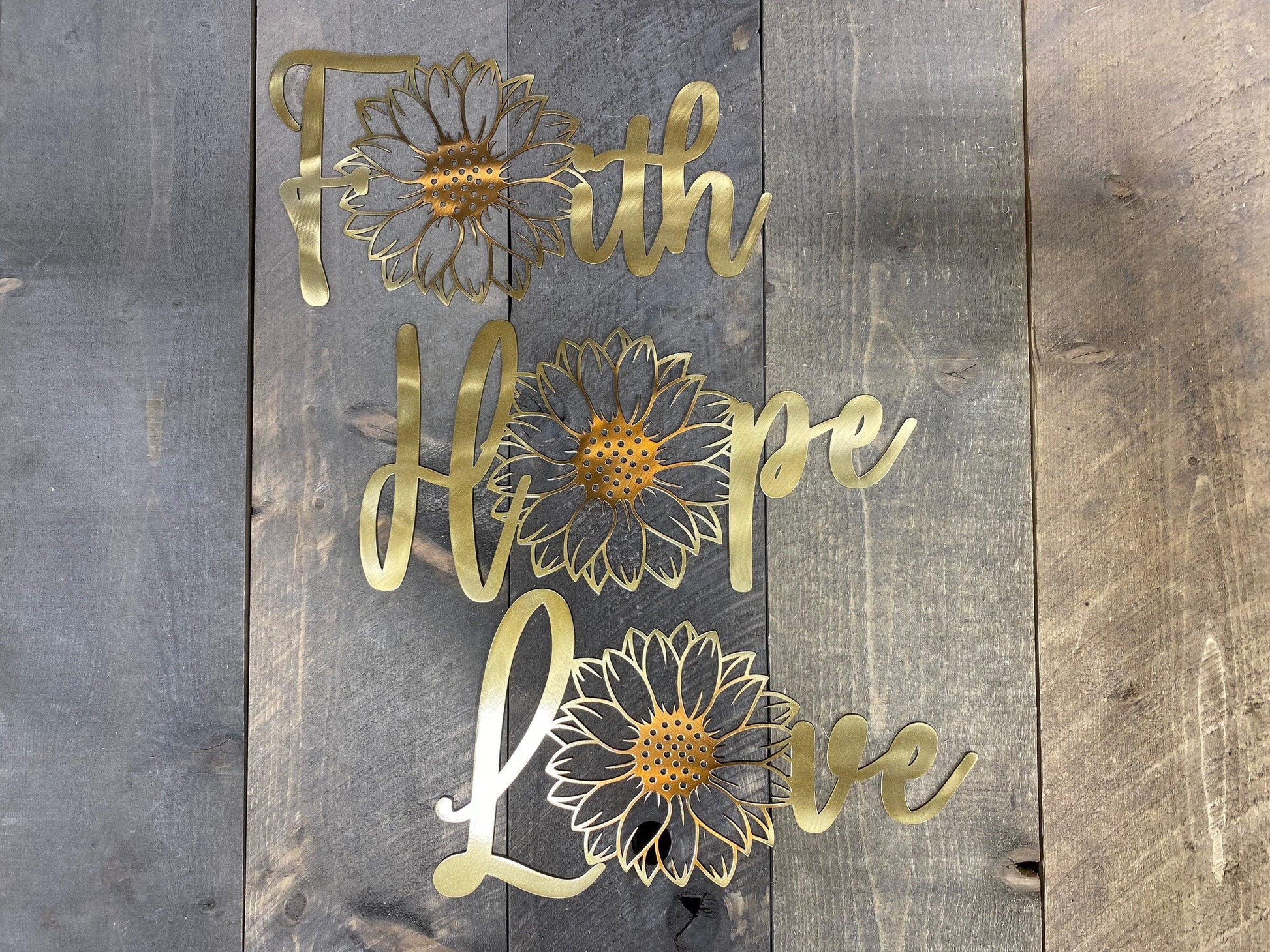 Faith Hope Love Sunflower Metal Wall Art Set – Inspirational Home & Garden Decor - RMMDecor