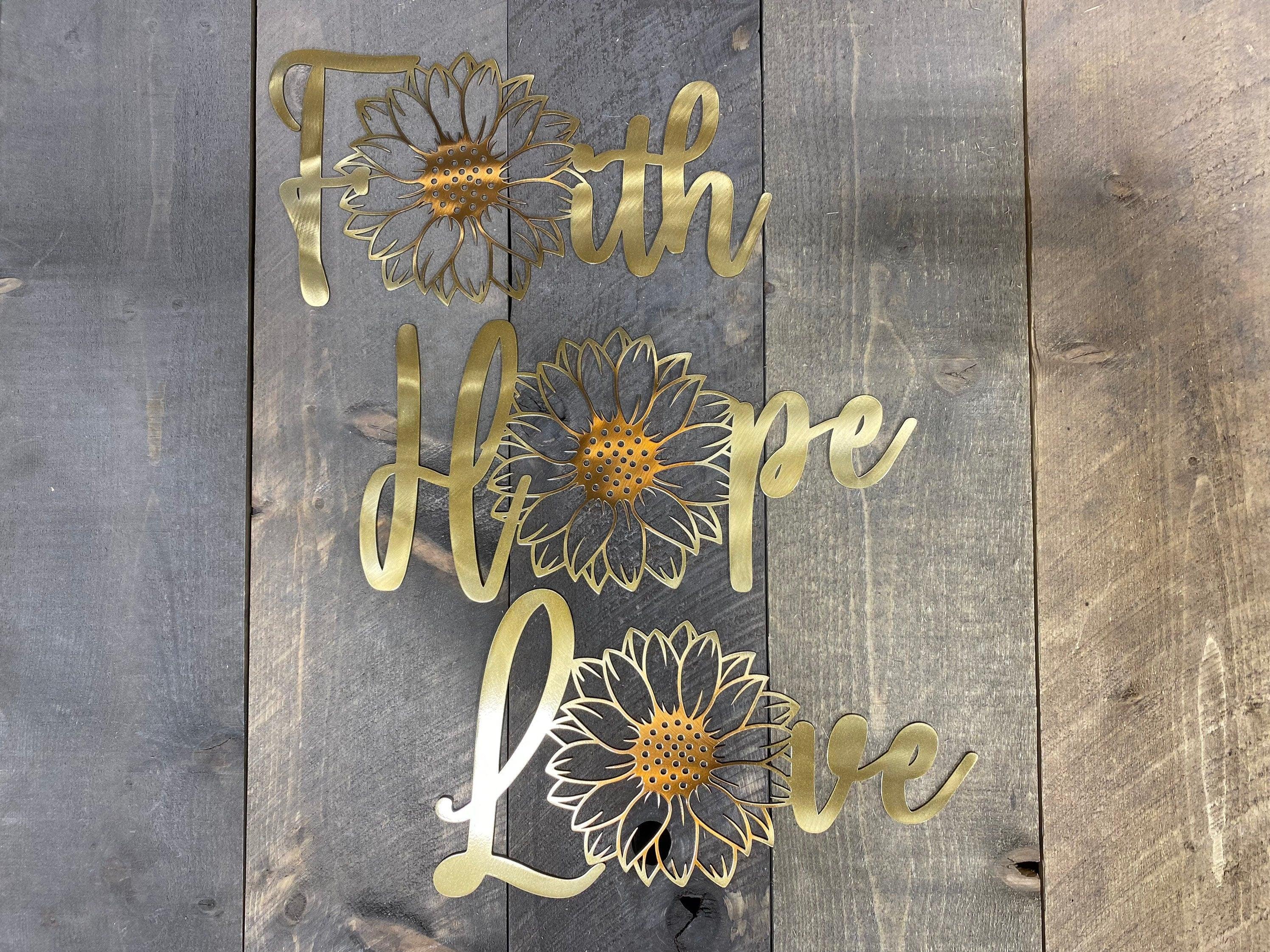 Faith Hope Love Sunflower Metal Wall Art Set – Inspirational Home & Garden Decor - RMMDecor