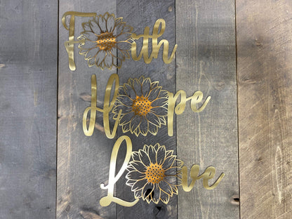 Faith Hope Love Sunflower Metal Wall Art Set – Inspirational Home & Garden Decor - RMMDecor