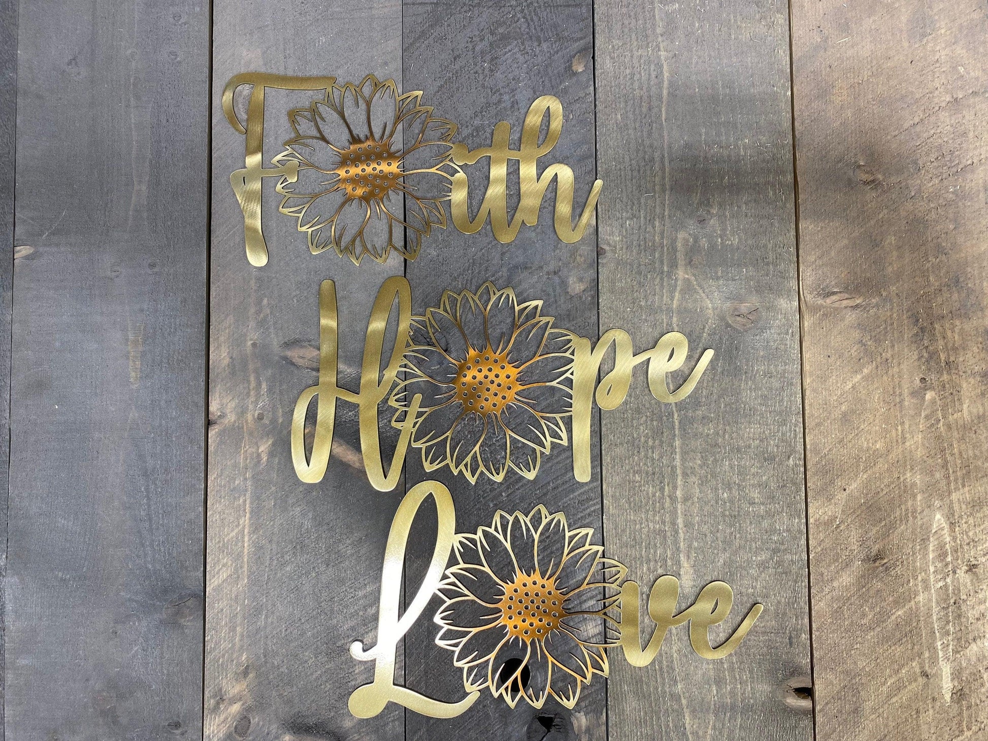 Faith Hope Love Sunflower Metal Wall Art Set – Inspirational Home & Garden Decor - RMMDecor