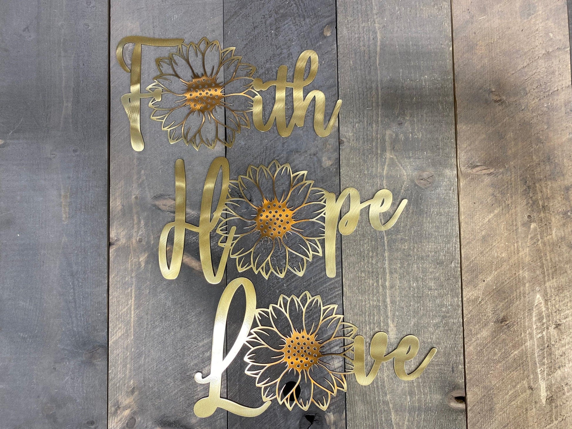 Faith Hope Love Sunflower Metal Wall Art Set – Inspirational Home & Garden Decor - RMMDecor
