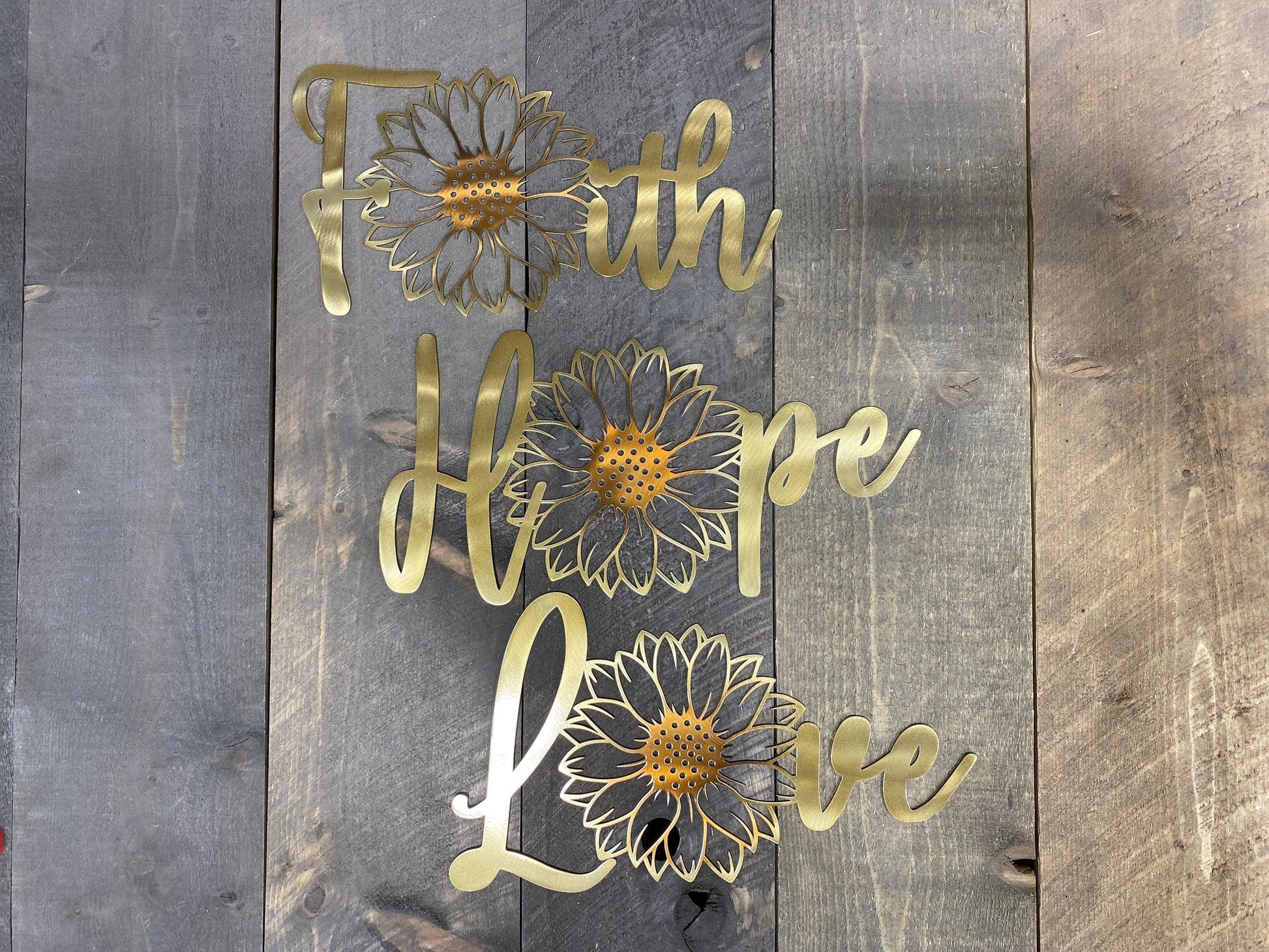 Faith Hope Love Sunflower Metal Wall Art Set – Inspirational Home & Garden Decor - RMMDecor