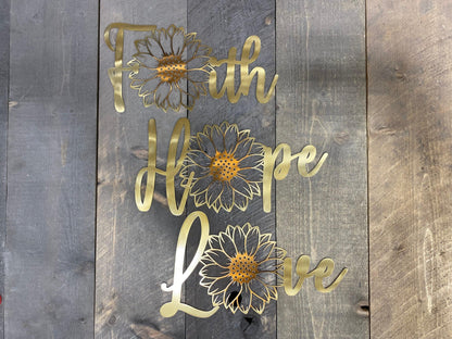 Faith Hope Love Sunflower Metal Wall Art Set – Inspirational Home & Garden Decor - RMMDecor