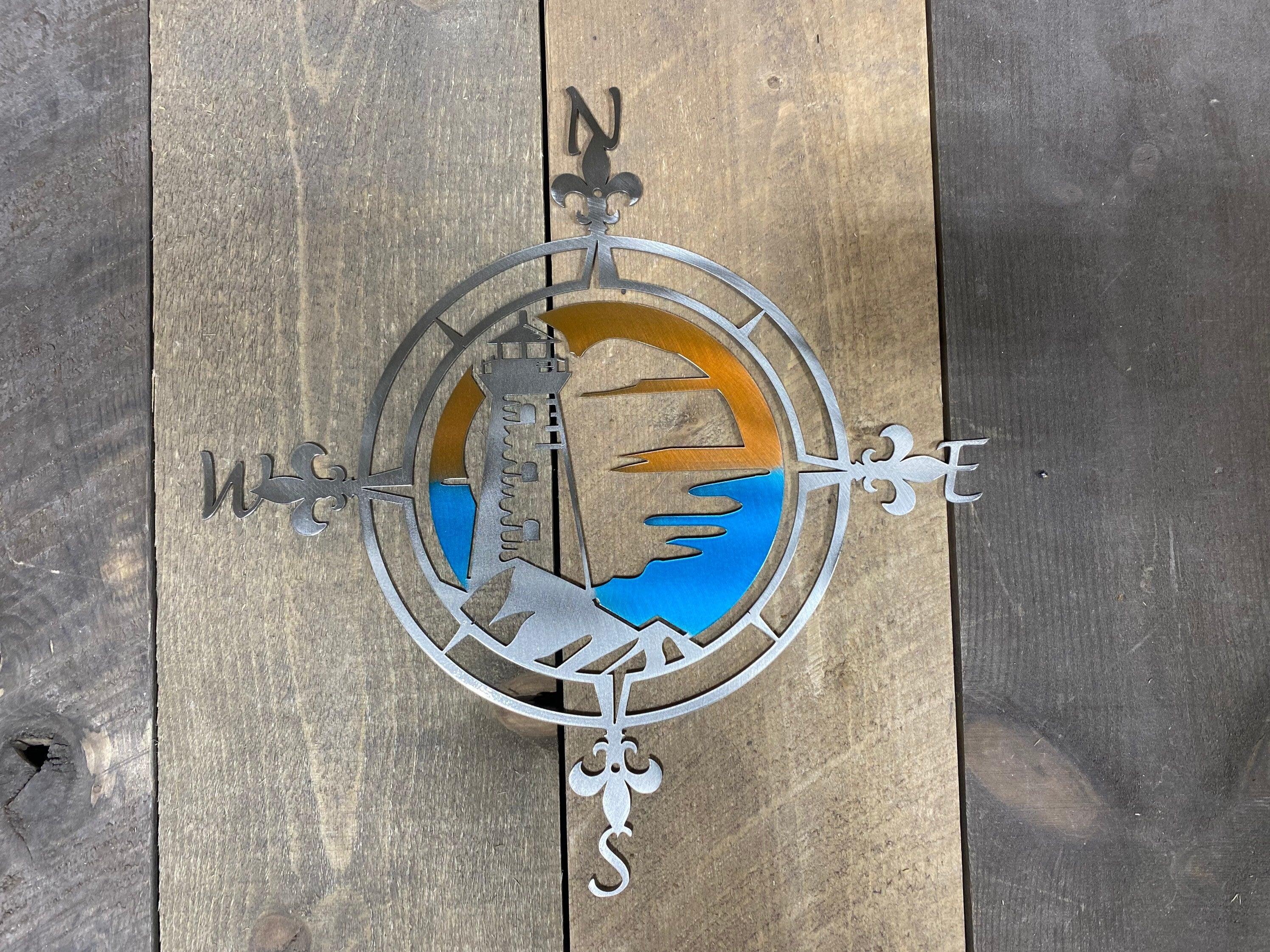 Lighthouse Compass Rose Metal Wall Art – Coastal & Nautical Decor - RMMDecor