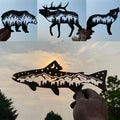 Rustic Metal Wall Art Bundle – Bear, Elk, Wolf & Trout Decor - RMMDecor