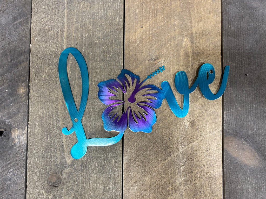 Hibiscus "Love" Metal Wall Art – Coastal & Beach-Themed Decor - RMMDecor
