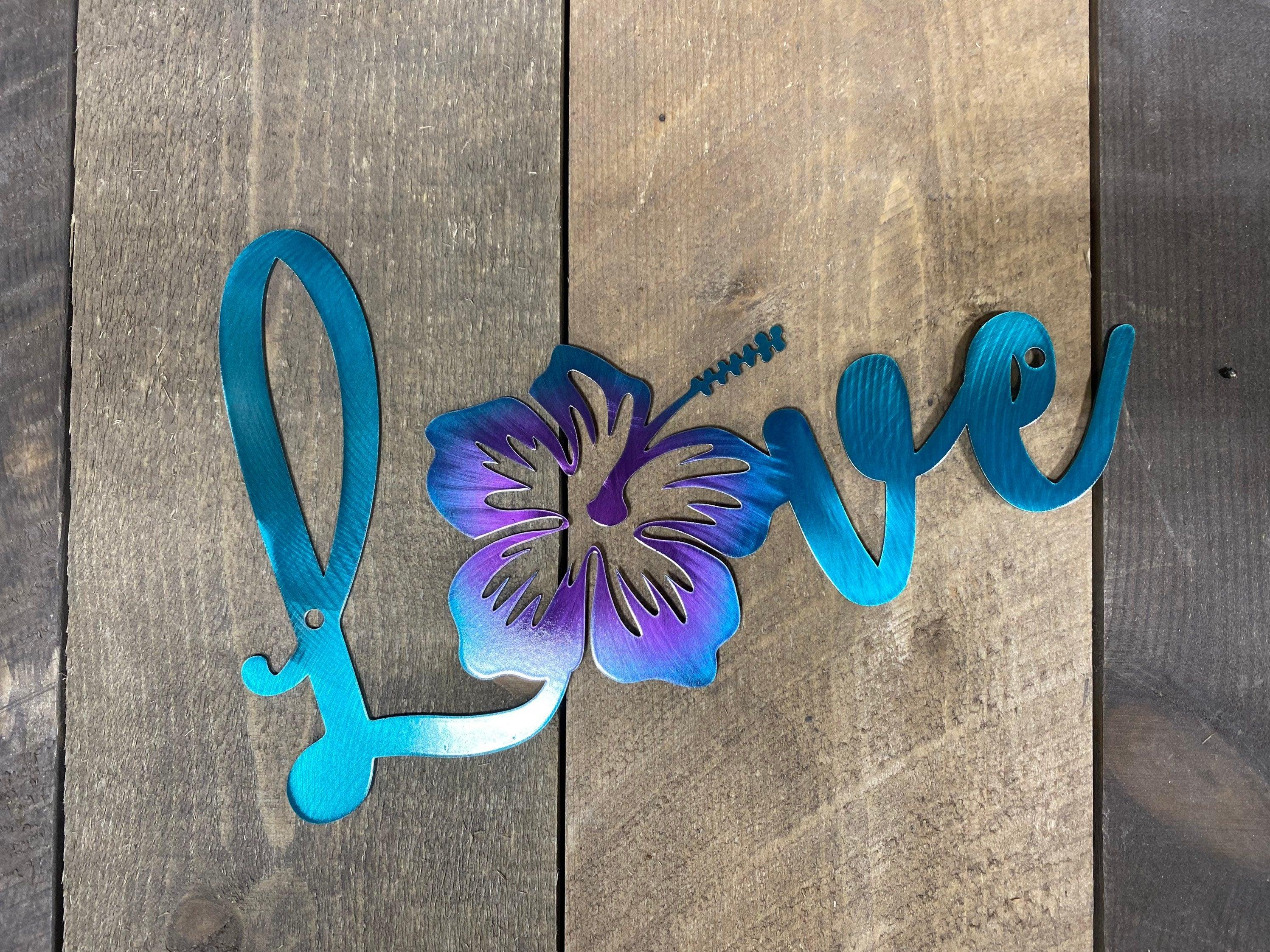 Hibiscus "Love" Metal Wall Art – Coastal & Beach-Themed Decor - RMMDecor