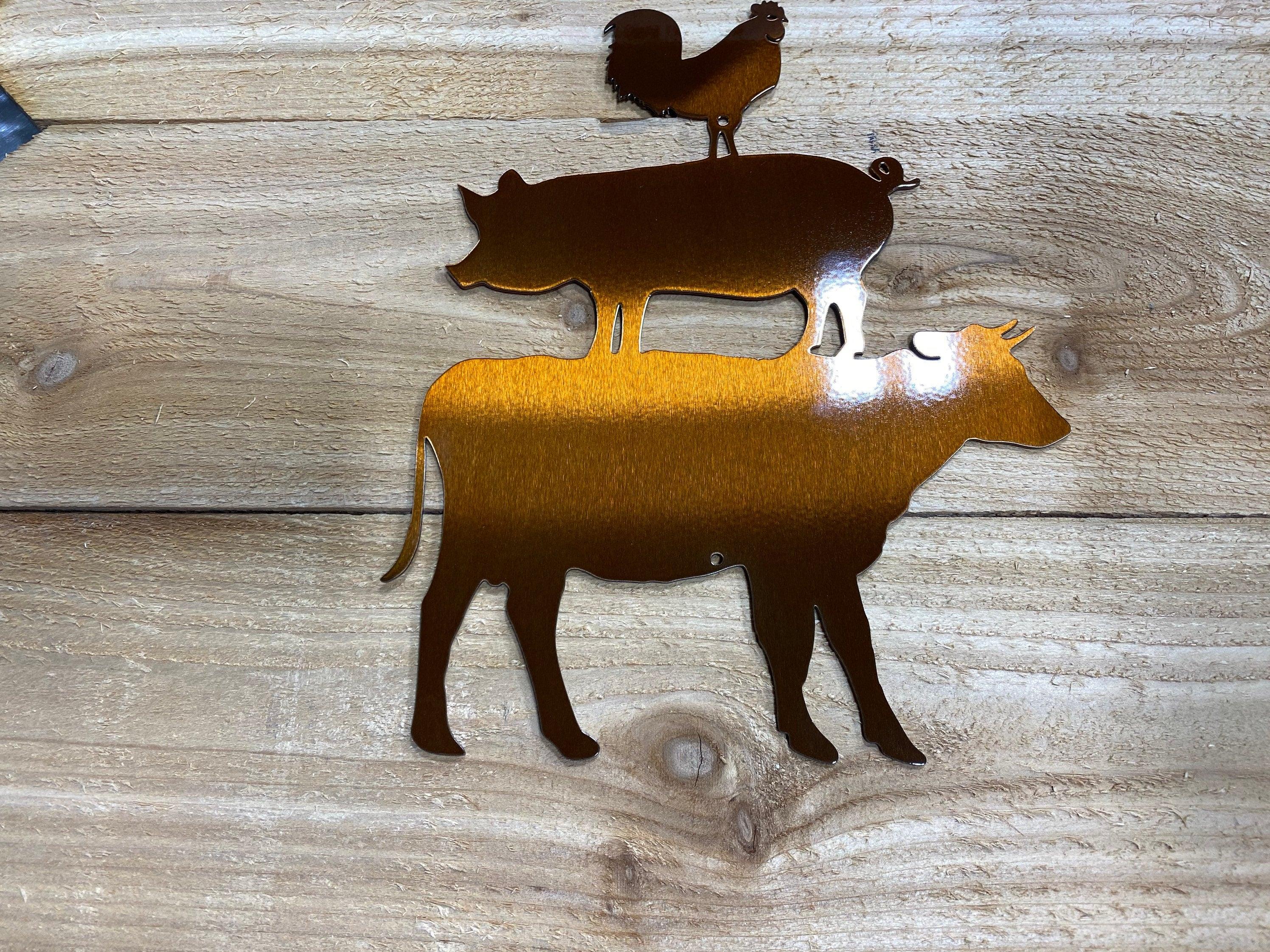Farmhouse Animal Metal Wall Art – Rustic Chicken, Pig & Cow Decor - RMMDecor