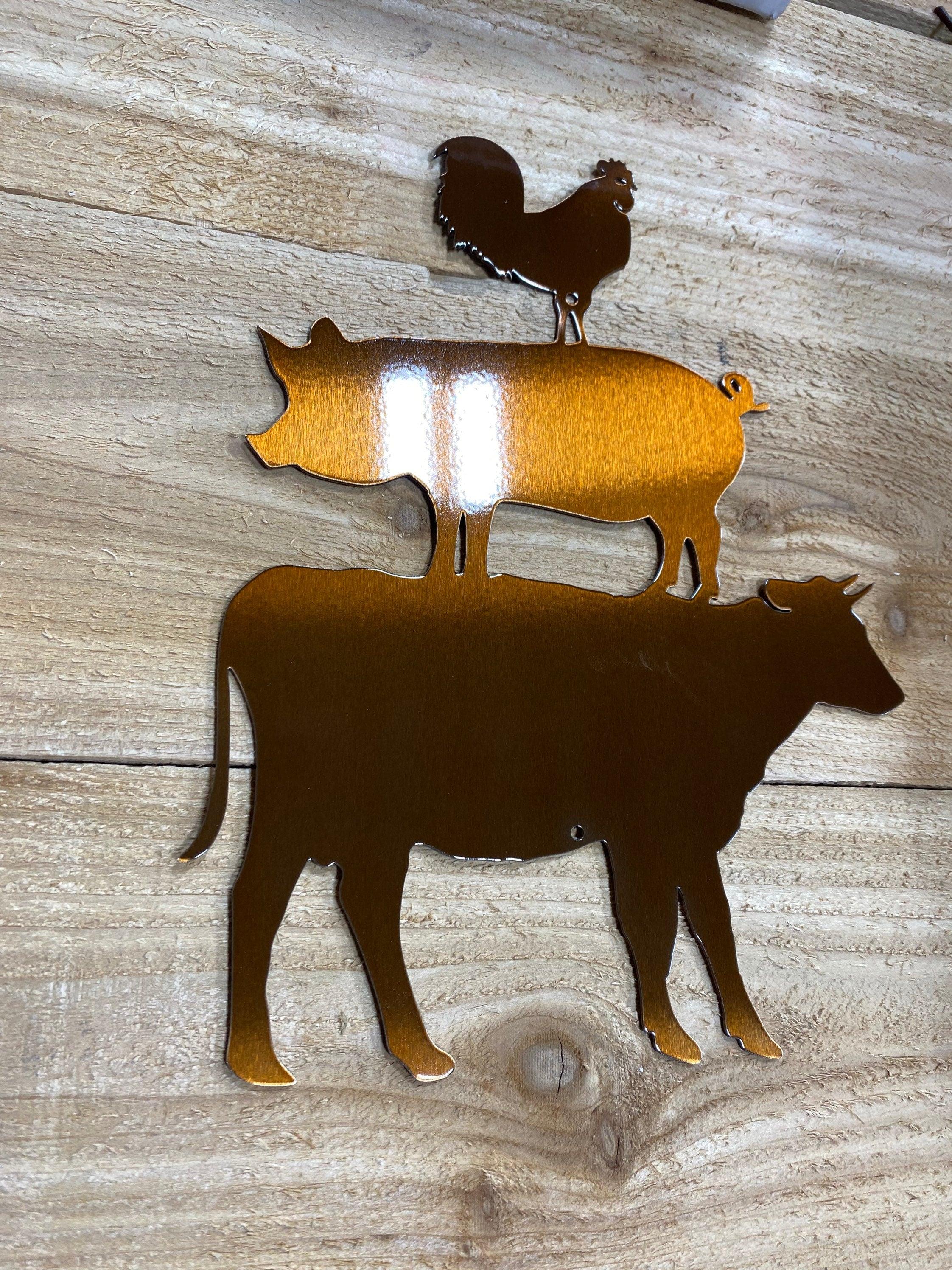 Farmhouse Animal Metal Wall Art – Rustic Chicken, Pig & Cow Decor - RMMDecor