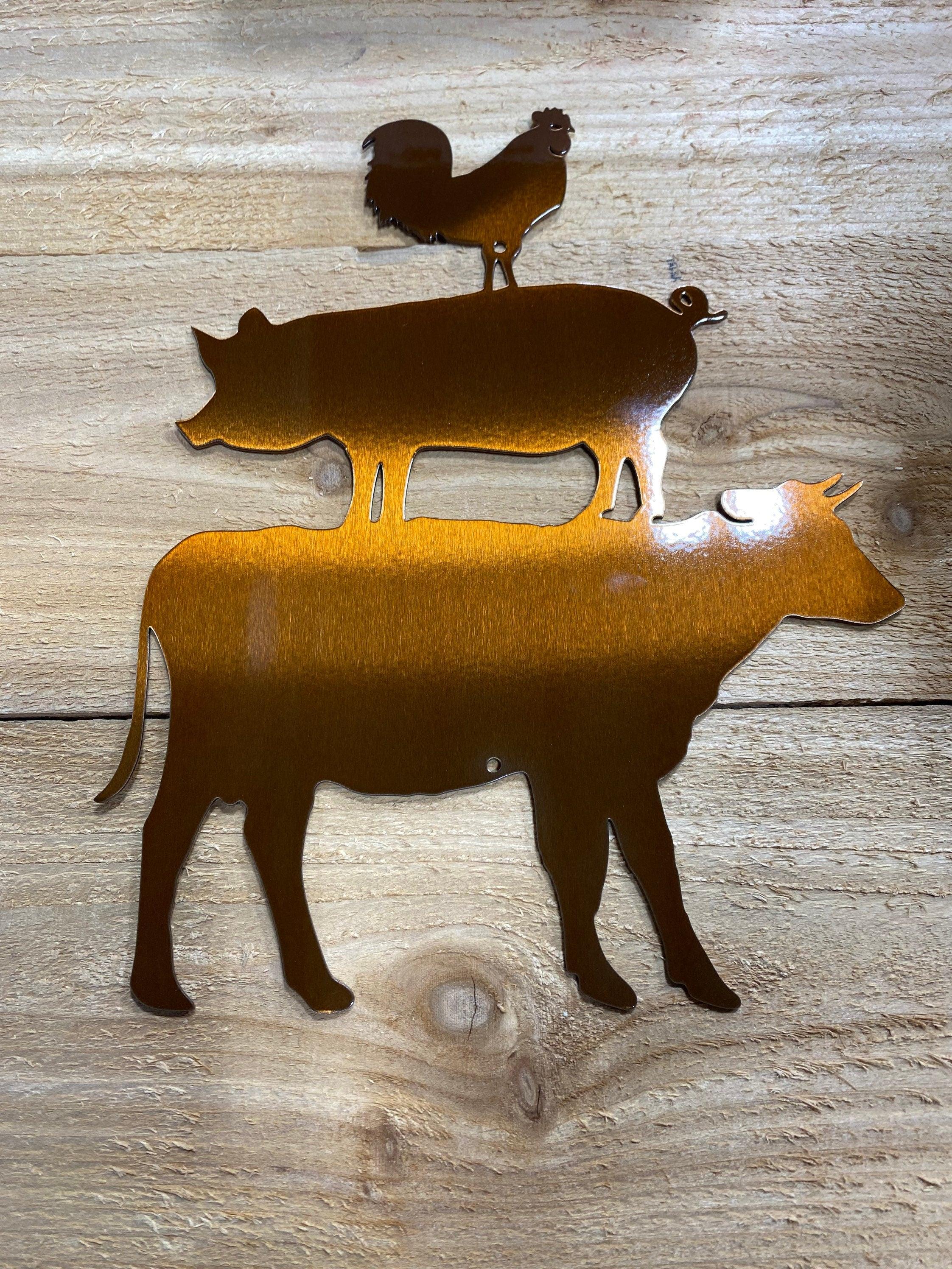 Farmhouse Animal Metal Wall Art – Rustic Chicken, Pig & Cow Decor - RMMDecor