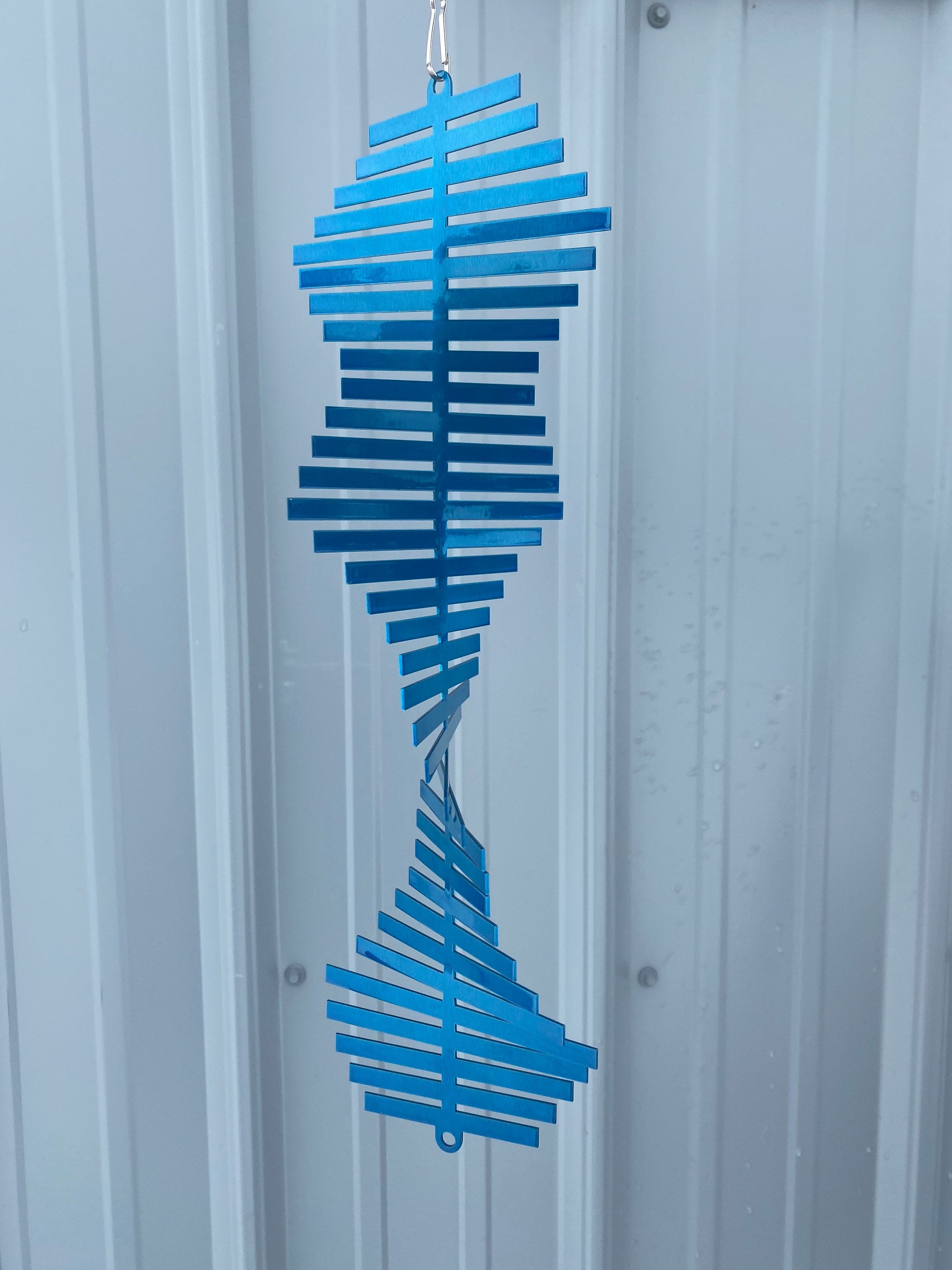 Blue Helical Metal Wind Spinner – Kinetic Garden & Patio Decor