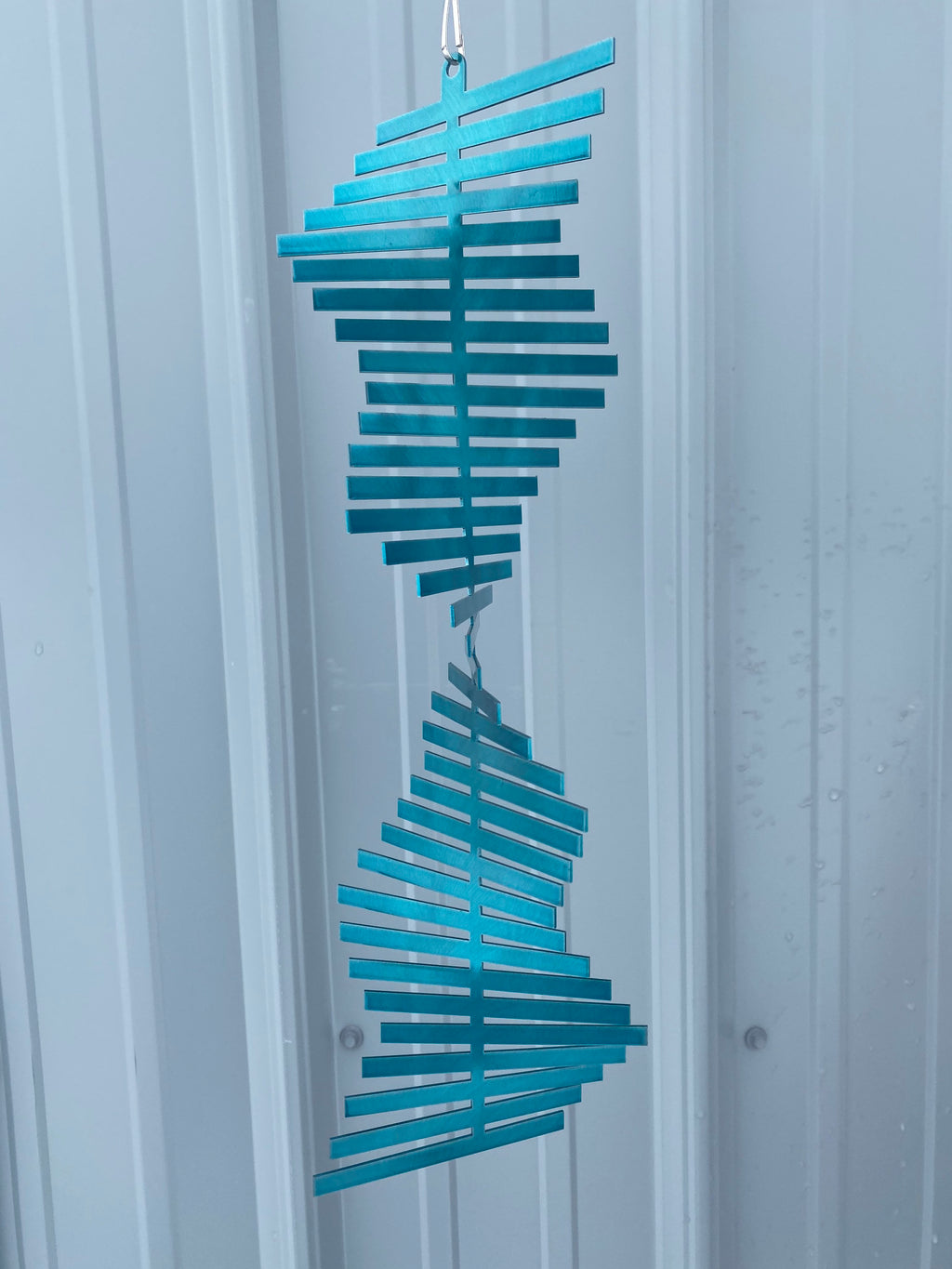 Teal Helical Metal Wind Spinner – Kinetic Garden & Patio Decor