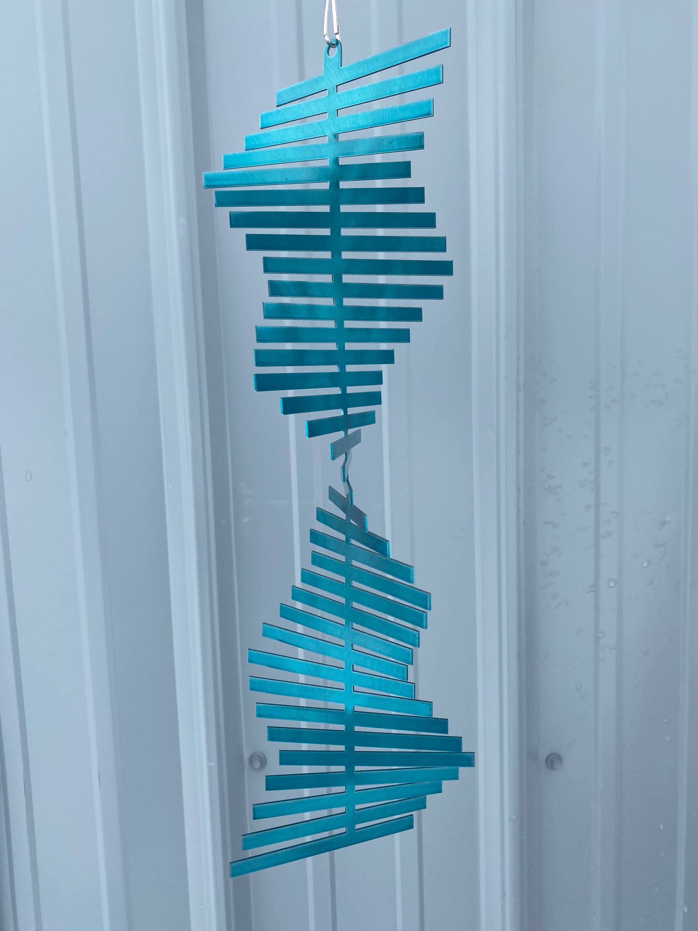 Teal Helical Metal Wind Spinner – Kinetic Garden & Patio Decor