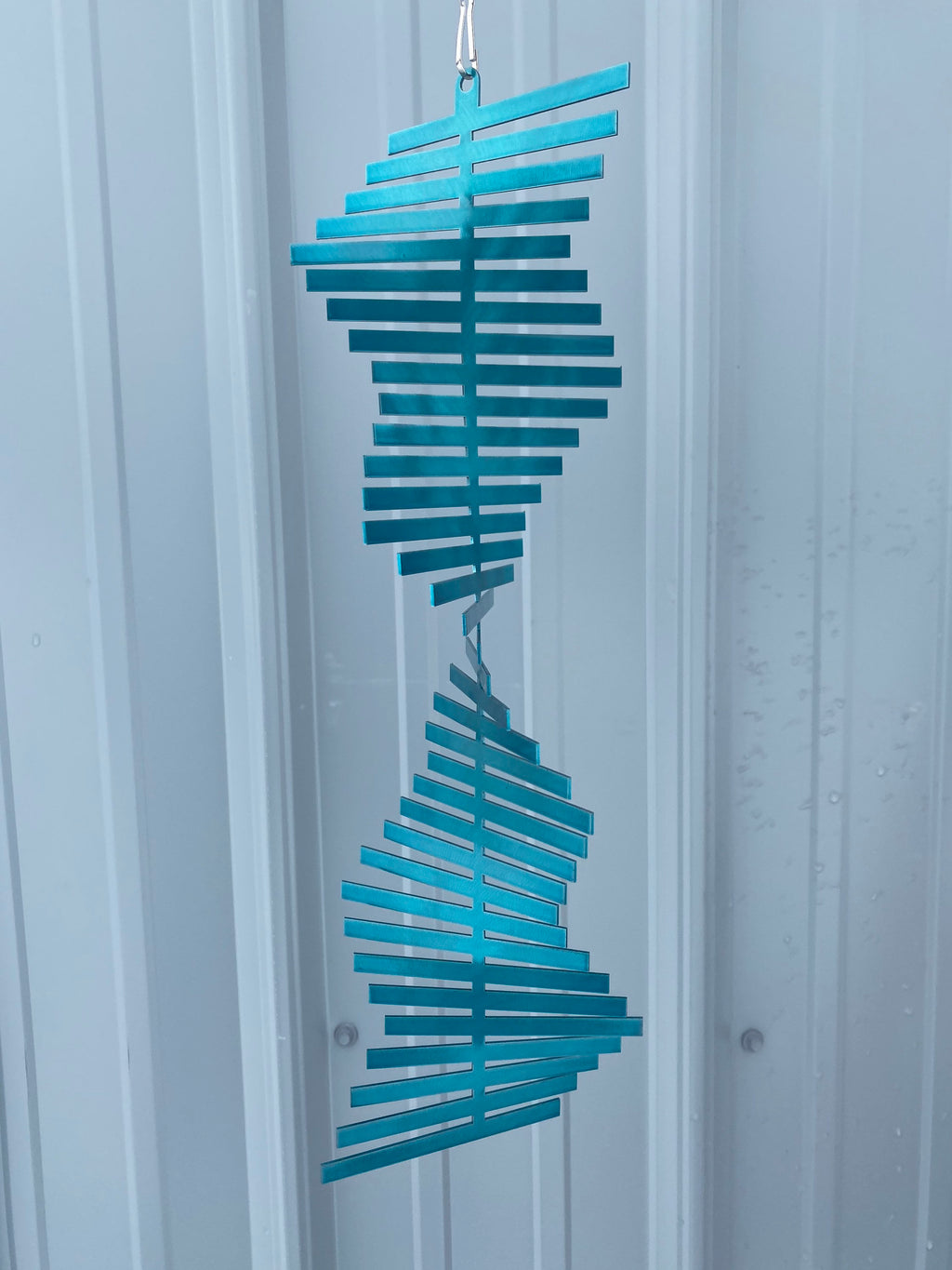 Teal Helical Metal Wind Spinner – Kinetic Garden & Patio Decor