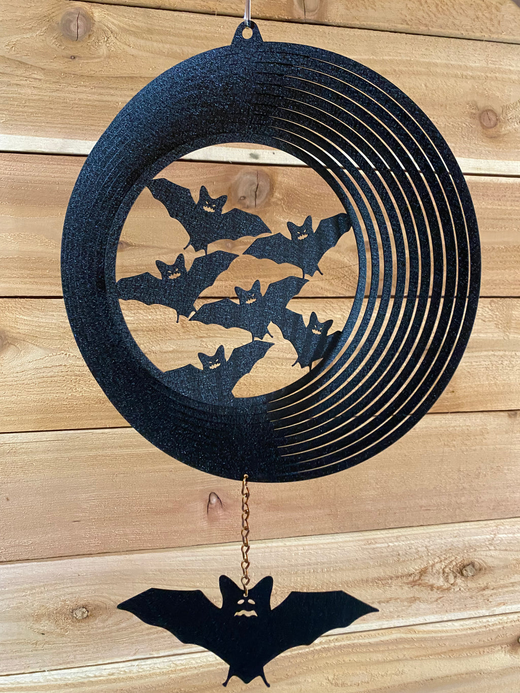 Spooky Black Bat Metal Wind Spinner | Halloween Garden Decor - RMMDecor