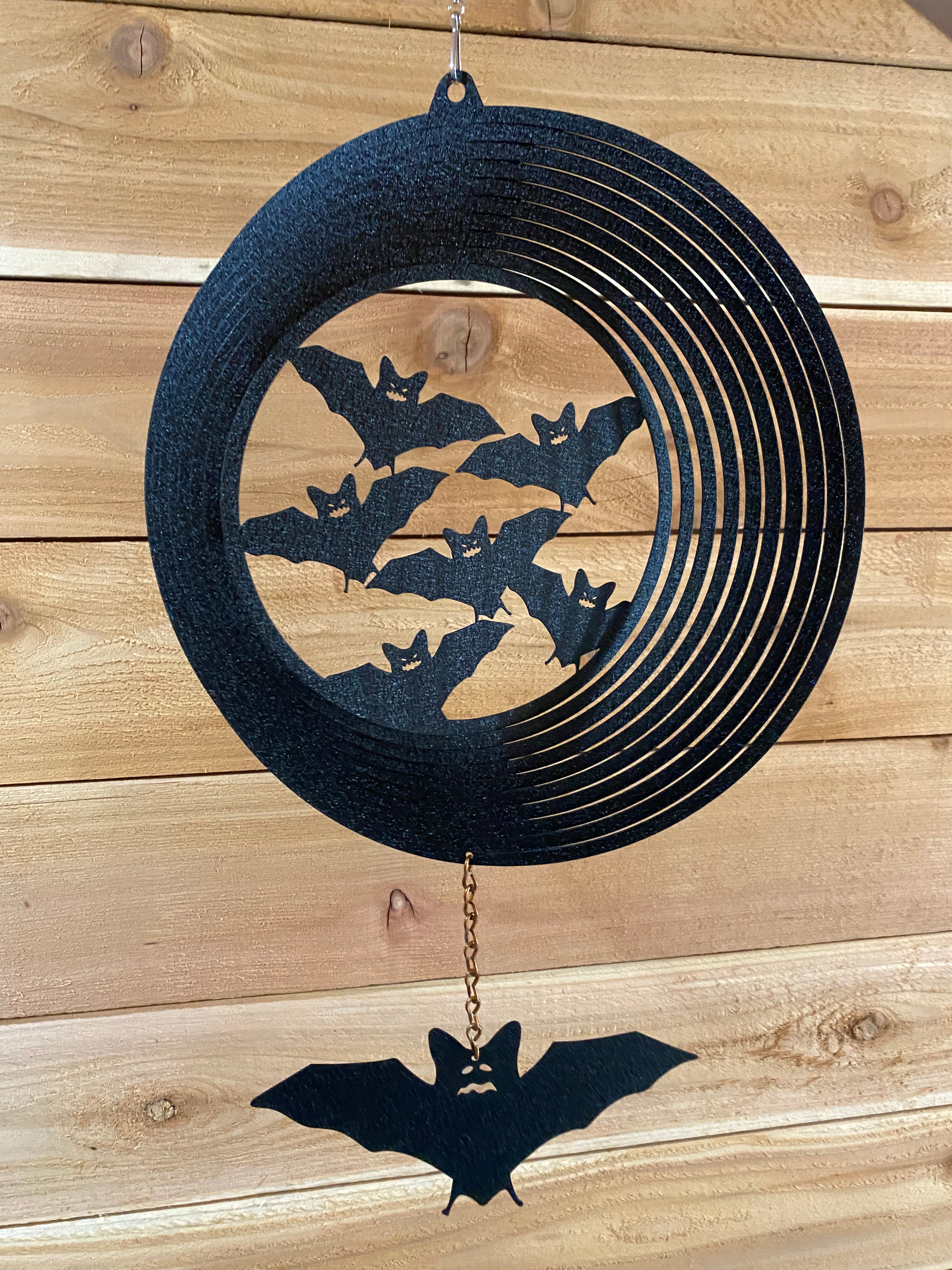 Spooky Black Bat Metal Wind Spinner | Halloween Garden Decor - RMMDecor