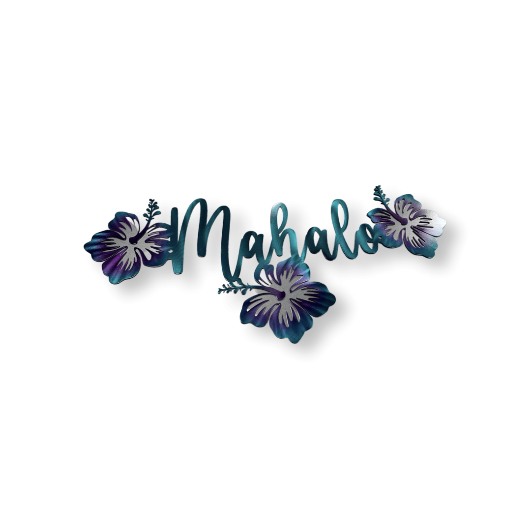 Hawaiian "Mahalo" Metal Sign – Tropical Wall Decor with Hibiscus - RMMDecor
